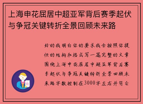 上海申花屈居中超亚军背后赛季起伏与争冠关键转折全景回顾未来路